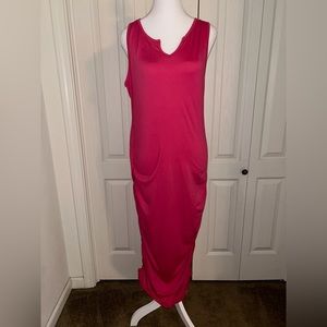 Hot pink runched and fitted maxi dress